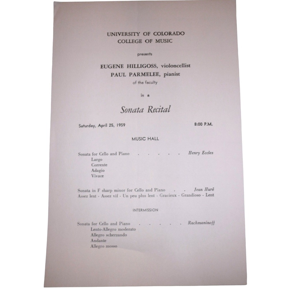 Vintage 1959 University of Colorado Music Program Eugene Hilligoss Paul Parmelee